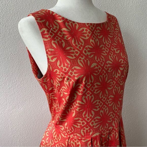 Edith & Ella by Line Markvardsen Sleeveless Red Tan Pattern Dress SZ M - Picture 4 of 14